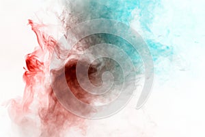 Multicolored curling smoke, red blue vapor, curled into abstract shapes and patterns on a white background, repeating the movement