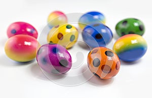 Colorful decorated eggs on a white background, , Easter