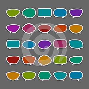 Multicolored dialog clouds stickers vector template. Plastic empty chat and dialogue bubbles