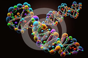 Multicolored DNA structure on a black background