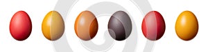 Multicolored Easter eggs, a group of Paschal eggs in in a row