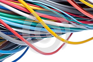 Multicolored electrical cable isolated on white