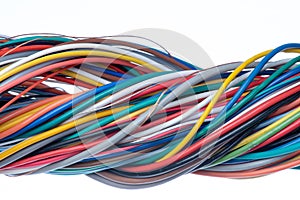 Multicolored electrical cable isolated on white