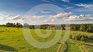 Multicolored European Countryside summer Landscape With Green Field