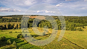 Multicolored European Countryside summer Landscape With Green Field