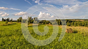 Multicolored European Countryside summer Landscape With Green Field