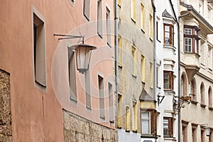 Multicolored facades in Innsbruck city center street, altstadt. Austria