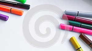 Multicolored Felt Tip Pens isolated on white background. Art, Creativity paper sheet. basic set of colorful felt tip