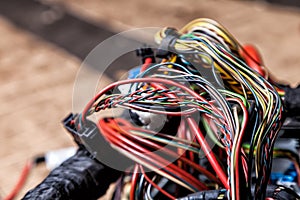 Multicolored fiber cables, wire electronics connection electricity industry color stock pictures