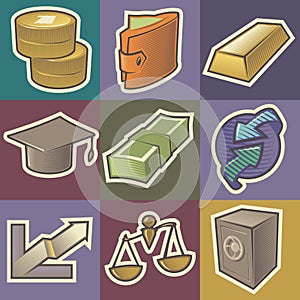 Multicolored finance icons