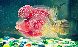 Multicolored fish with strange shapes in an aquarium