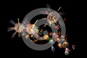 Multicolored flashes of festive fireworks