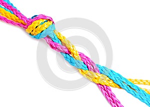 Multicolored flat leather cords braided together