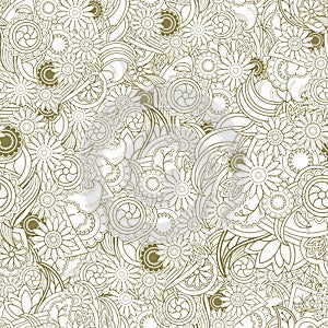 Multicolored floral seamless texture, waves. Elegance olive back