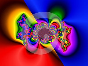 Multicolored flower leaves fractal, lights, abstract background, graphics