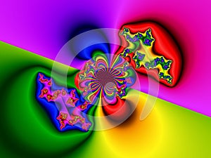 Multicolored flowery leaves fractal, lights, abstract background, graphics