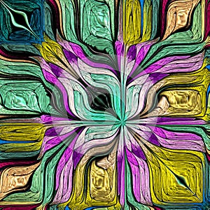 Multicolored fractal flower in stained glass window style. You can use it for invitations, notebook covers, phone case, postcards