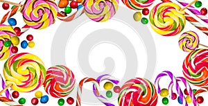 Multicolored frame of sweets.