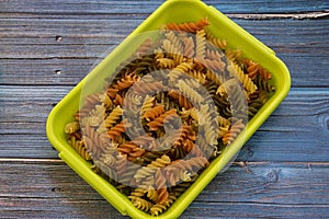 Multicolored fusilli pasta