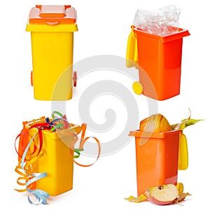 Multicolored Garbage Trash Bins, Recycling Bin, Garbage Bin waste isolated on white background