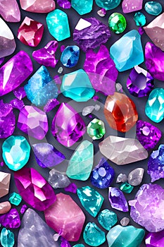 multicolored gemstones on a grey background generated by ai