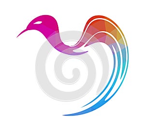 Multicolored geometric triangular style origami bird logo element on white background