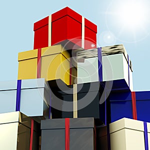 Multicolored Giftboxes With Sky Background