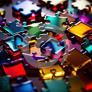 Multicolored glass jigsaw pieces, showing diversity and how different solutions fit together