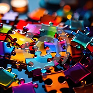 Multicolored glass jigsaw pieces, showing diversity and how different solutions fit together