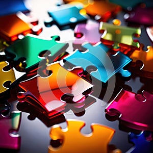 Multicolored glass jigsaw pieces, showing diversity and how different solutions fit together