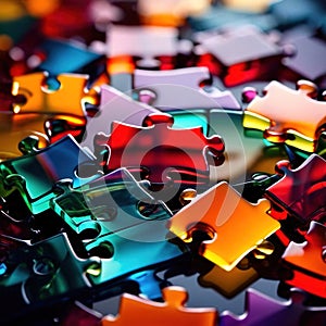 Multicolored glass jigsaw pieces, showing diversity and how different solutions fit together