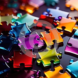 Multicolored glass jigsaw pieces, showing diversity and how different solutions fit together