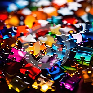 Multicolored glass jigsaw pieces, showing diversity and how different solutions fit together