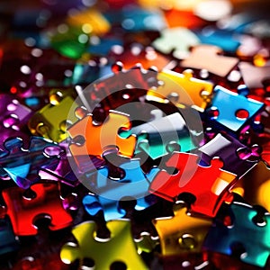 Multicolored glass jigsaw pieces, showing diversity and how different solutions fit together