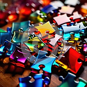 Multicolored glass jigsaw pieces, showing diversity and how different solutions fit together