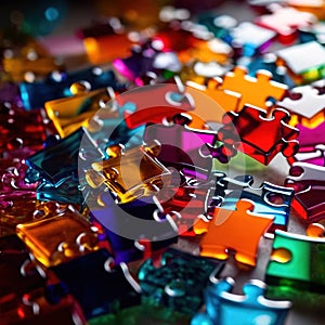 Multicolored glass jigsaw pieces, showing diversity and how different solutions fit together