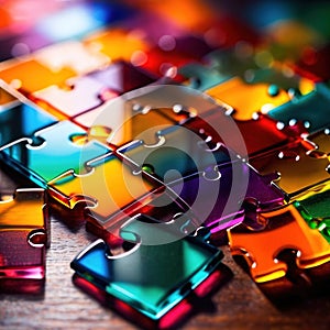 Multicolored glass jigsaw pieces, showing diversity and how different solutions fit together