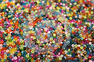 Multicolored glass seed beads background