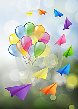 Multicolored glossy balloons with glossy balloons on natural sp