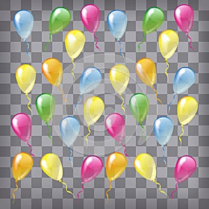 Multicolored glossy balloons isolated on chequered background