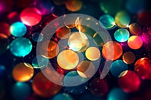 Multicolored glowing circles, spheres and lights on dark background