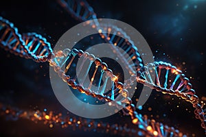 Multicolored glowing dna, genetic encoding illustration photo