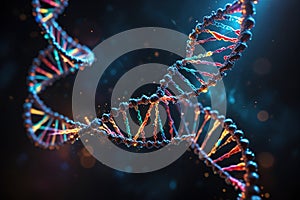Multicolored glowing dna, genetic encoding illustration photo