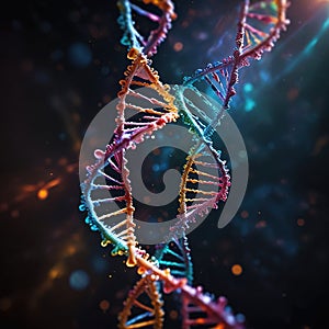 Multicolored glowing dna, genetic encoding illustration photo