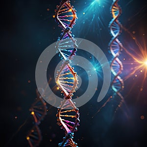 Multicolored glowing dna, genetic encoding illustration photo