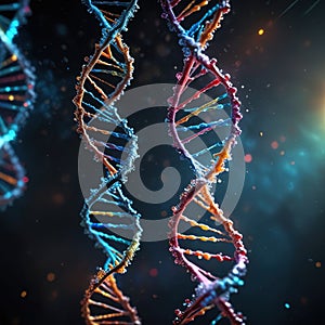 Multicolored glowing dna, genetic encoding illustration photo