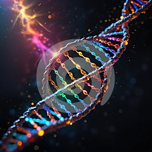Multicolored glowing dna, genetic encoding illustration photo
