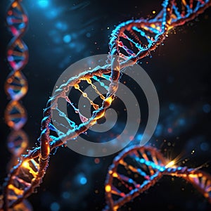 Multicolored glowing dna, genetic encoding illustration photo