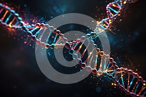 Multicolored glowing dna, genetic encoding illustration photo