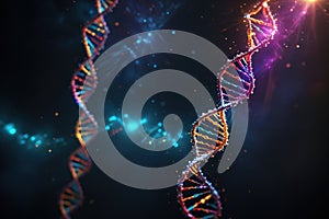 Multicolored glowing dna, genetic encoding illustration photo